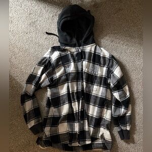 American Eagle Outfitters Gray and White Hooded Shirt